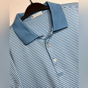 Peter Millar Men’s Large Polo Blue Striped Cotton Short Sleeve Golf Shirt